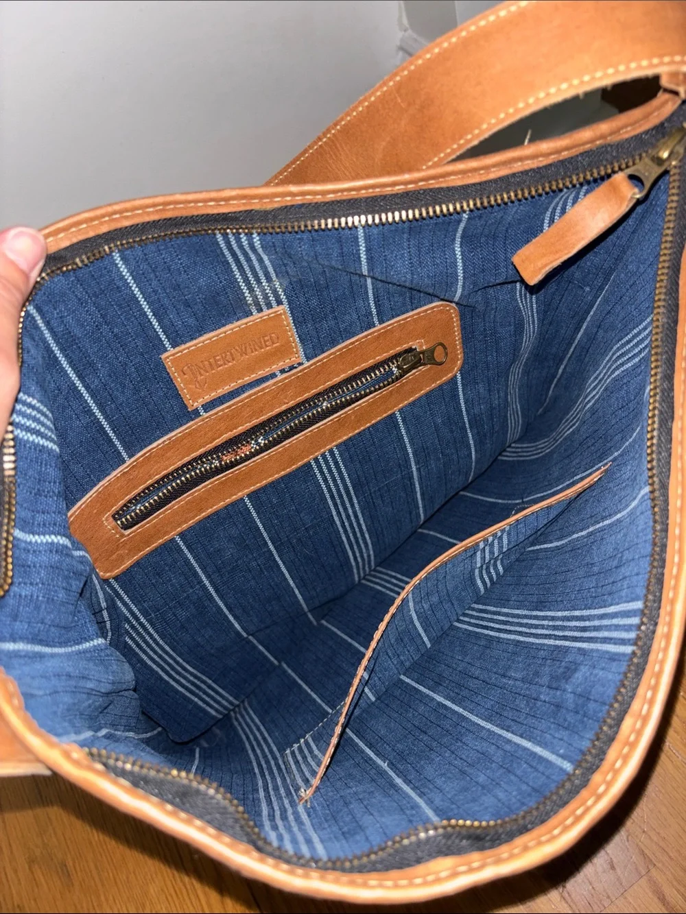 Boho Embroidered Leather Tote with embroidered Design